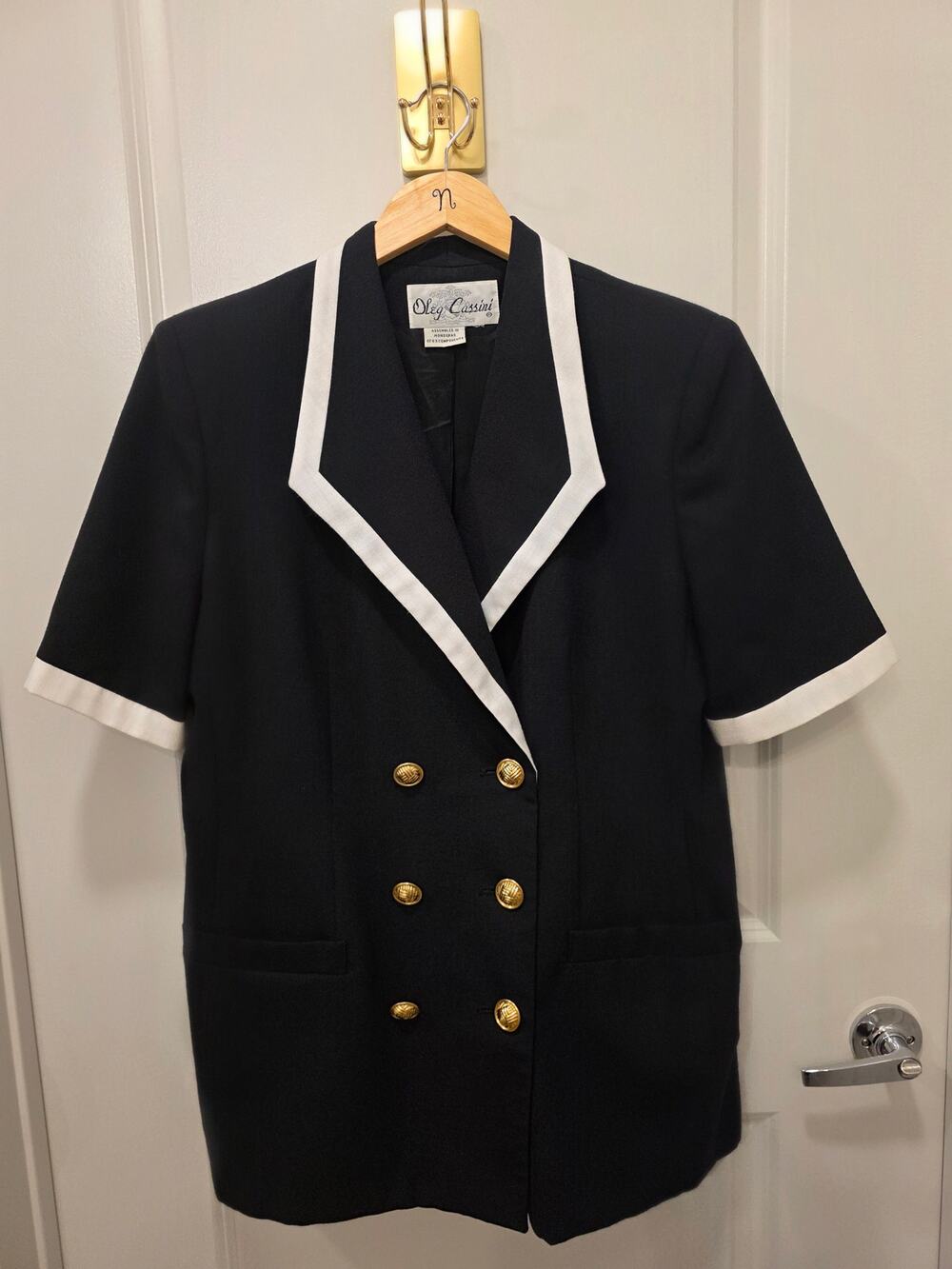 Vintage Oleg Cassini Black Short Sleeve Blazer with gold buttons